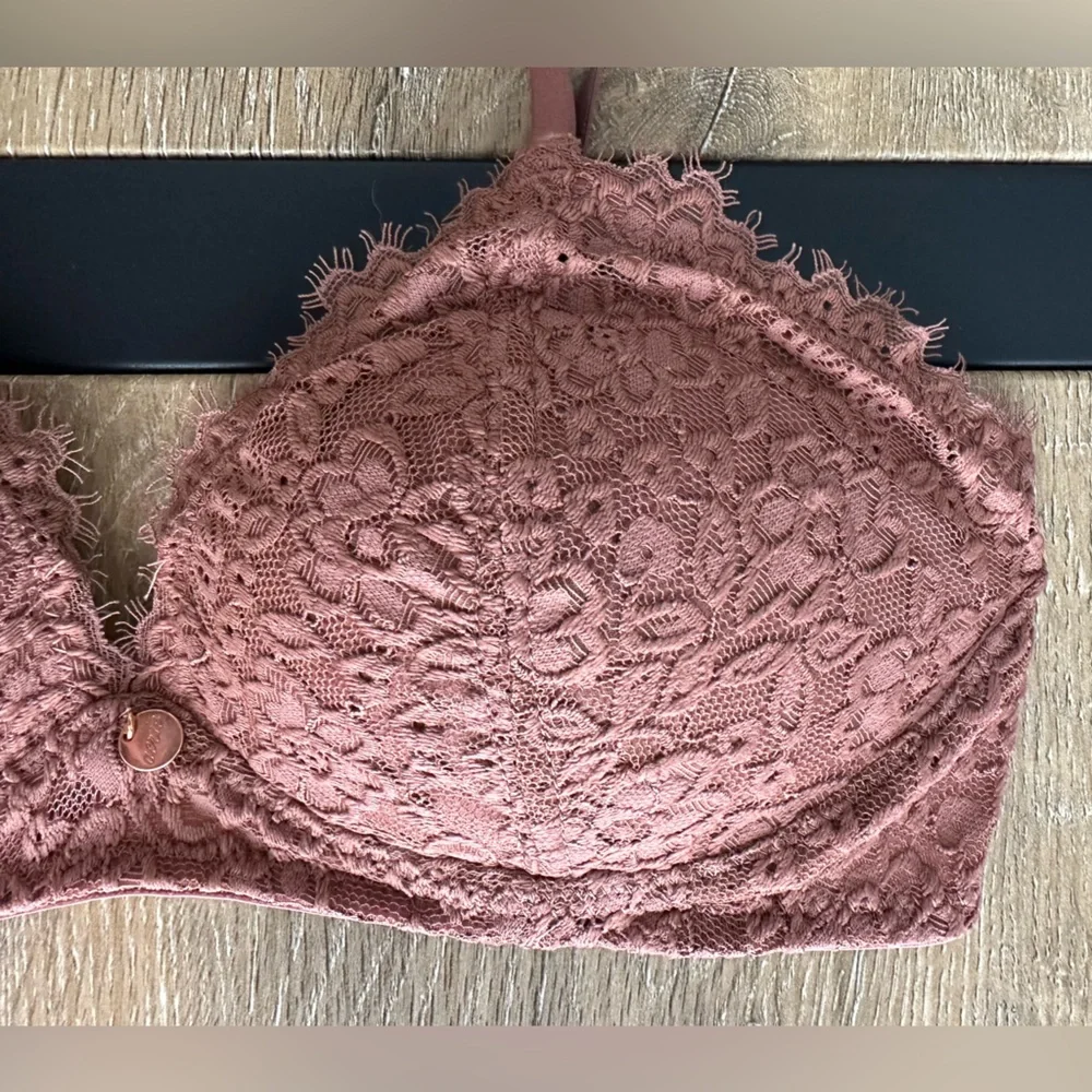 NWOT - Aerie Real Power Plunge Push Up Eyelash Lace Bra Blush Pink - Picture 3 of 6